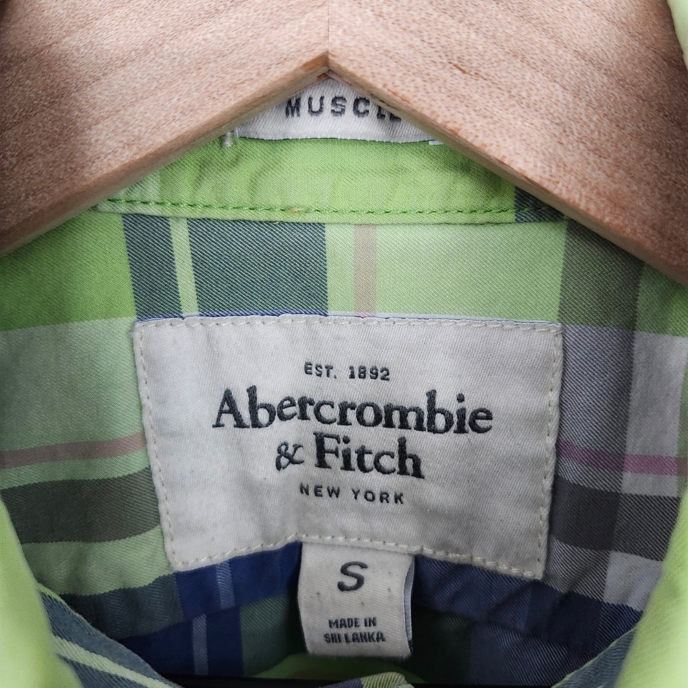Abercrombie Fitch Mens Muscle Fit Shirt Small Green Blue Plaid Frat Boy Prep - Picture 5 of 10